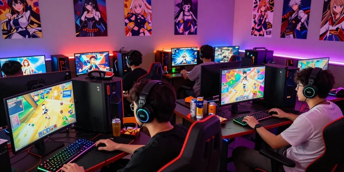 Players enjoying hentai games in a vibrant online gaming setting with colorful artwork and engaging atmosphere.
