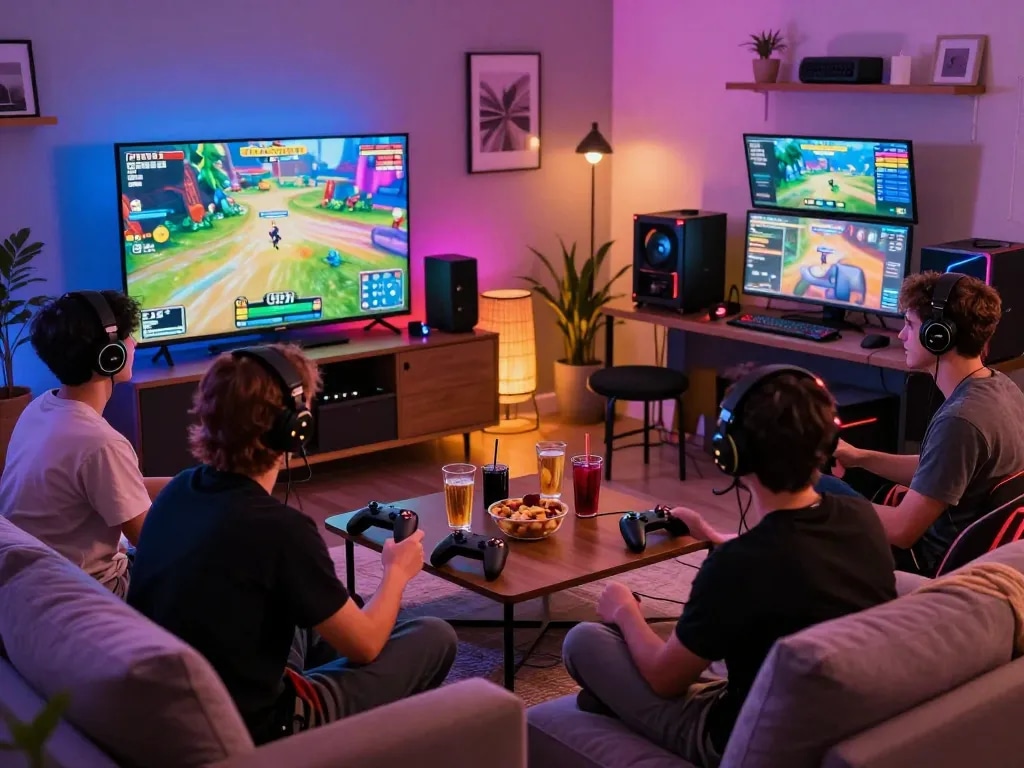 Friends enjoying an exciting MM88 gaming session in a cozy living room.