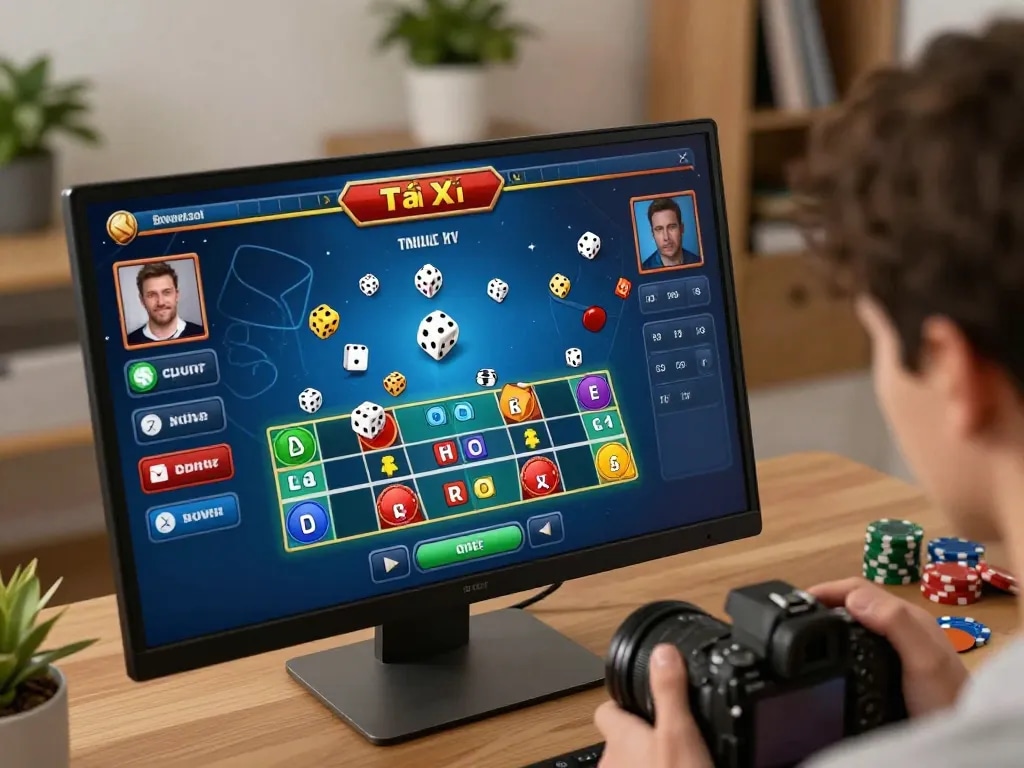 Tài xỉu online gameplay on a computer screen showing dynamic betting options and rolling dice