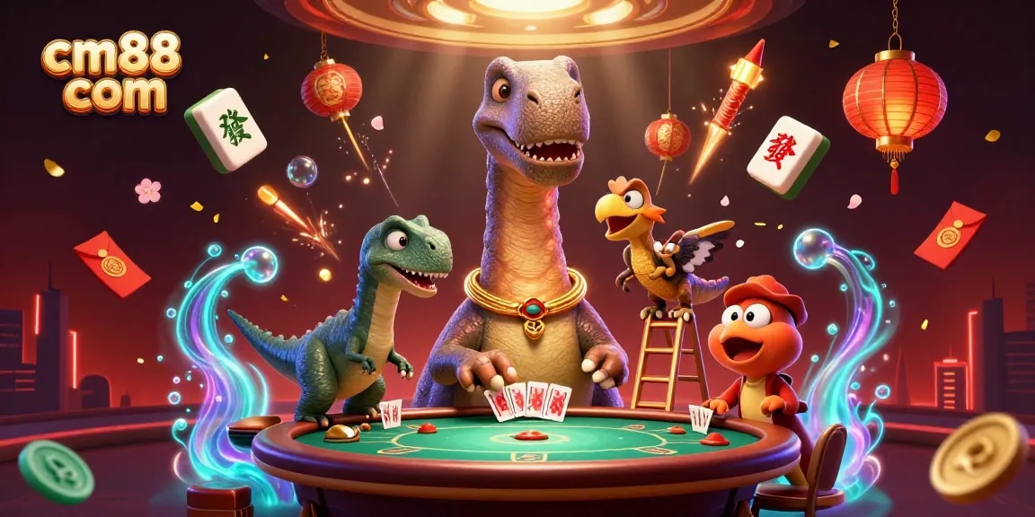 Engage in exciting gambling at cm88 com with a vibrant casino scene filled with animated characters and magical elements.