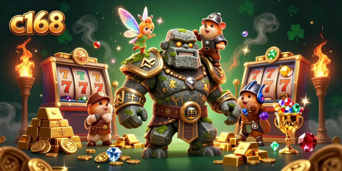 C168's captivating slots experience showcases a dynamic scene with colorful elements and magical characters, drawing players in.