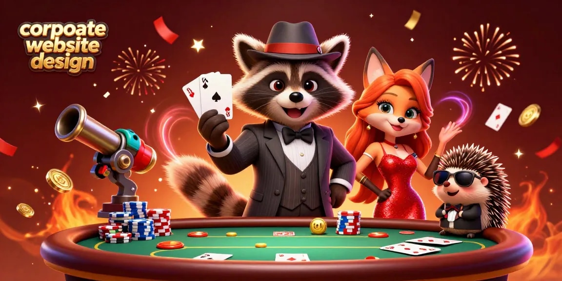 Experience corporate website design with engaging gameplay visuals featuring playful characters.