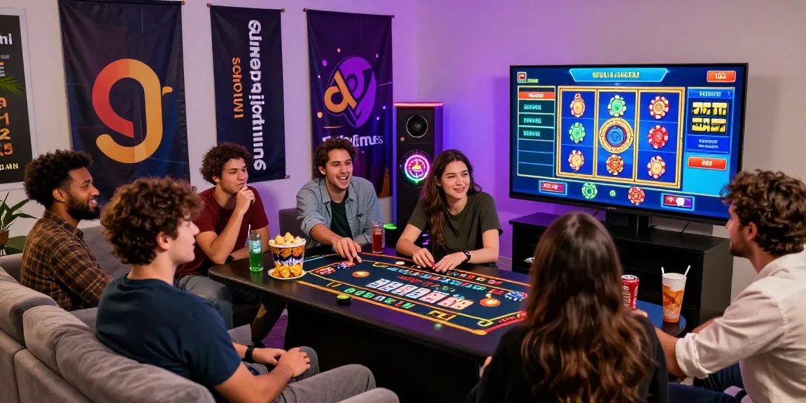 Exciting online gaming moment with friends playing at home, showcasing popular platforms like gamebaidoithuong.is.