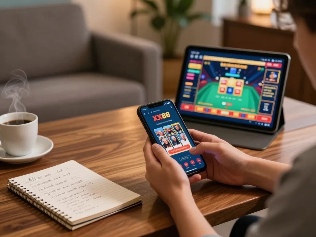 Engaging mobile gaming experience with the XX88 app on smartphone, showcasing strategic play.