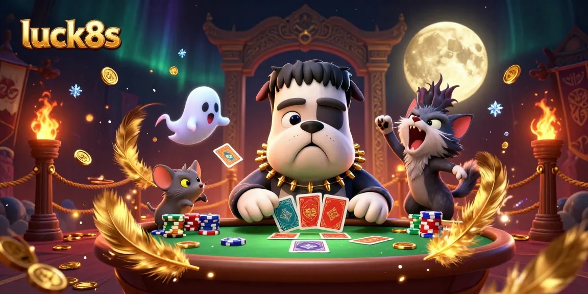 Experience the excitement of online gambling with luck8s in this vibrant casino-themed illustration.