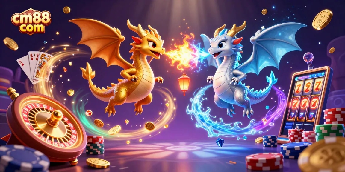 Experience the thrill of cm88 com with dragons fighting amid casino elements and magical graphics.