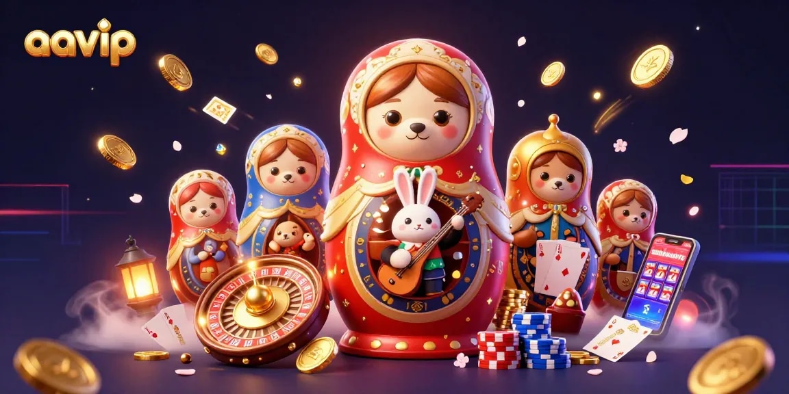 Aavip invites players to experience vibrant casino action with 3D cartoon characters celebrating gaming excitement.