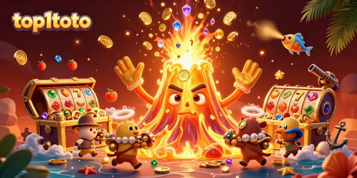 Menangkan jackpot di top1toto dengan ilustrasi kasino yang menarik dan harta karun berlimpah.