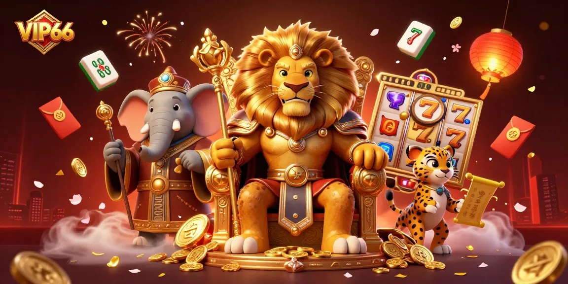 Experience the vibrant VIP66 online gaming world with this dynamic casino illustration.