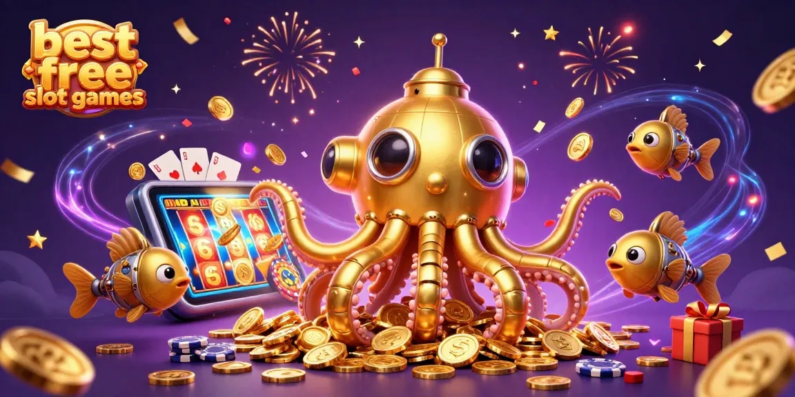 Play the best free slot games with exciting visuals of a kraken submarine amidst golden coins.