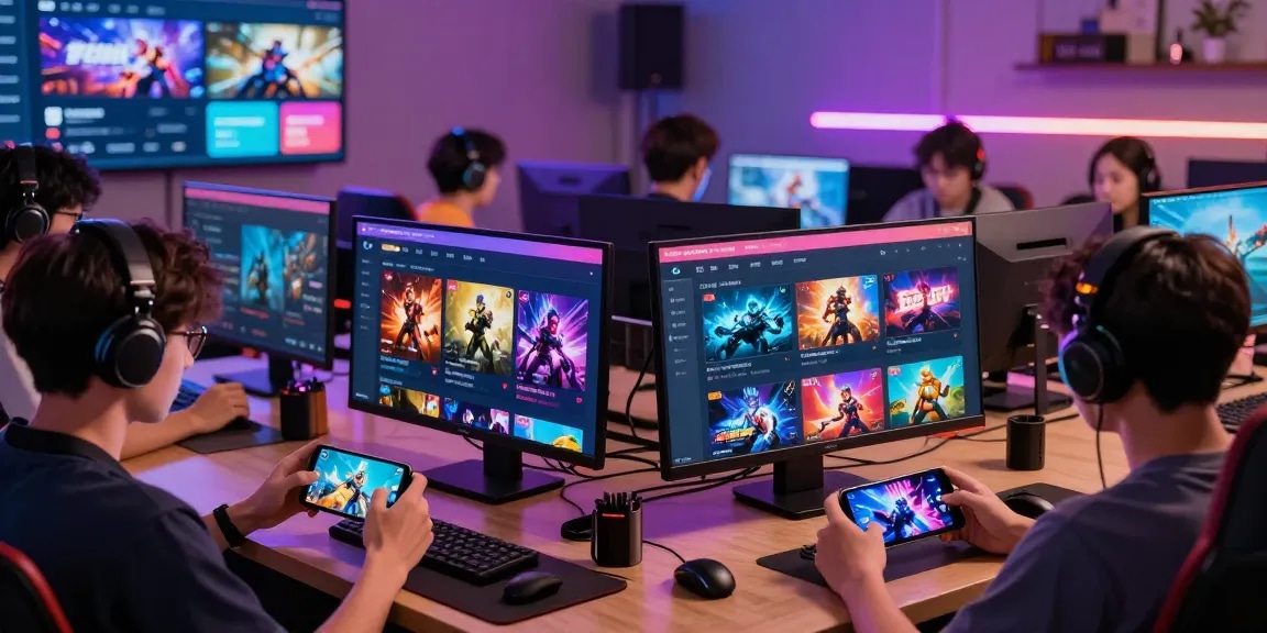 Players enjoying diverse games on the 68gamebai online platform, showcasing vibrant graphics and user engagement in a modern digital setting.