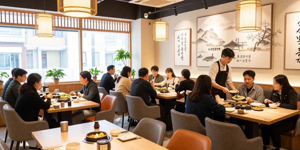 Dining experience at 상봉동 한국관 with vibrant atmosphere and traditional dishes served.