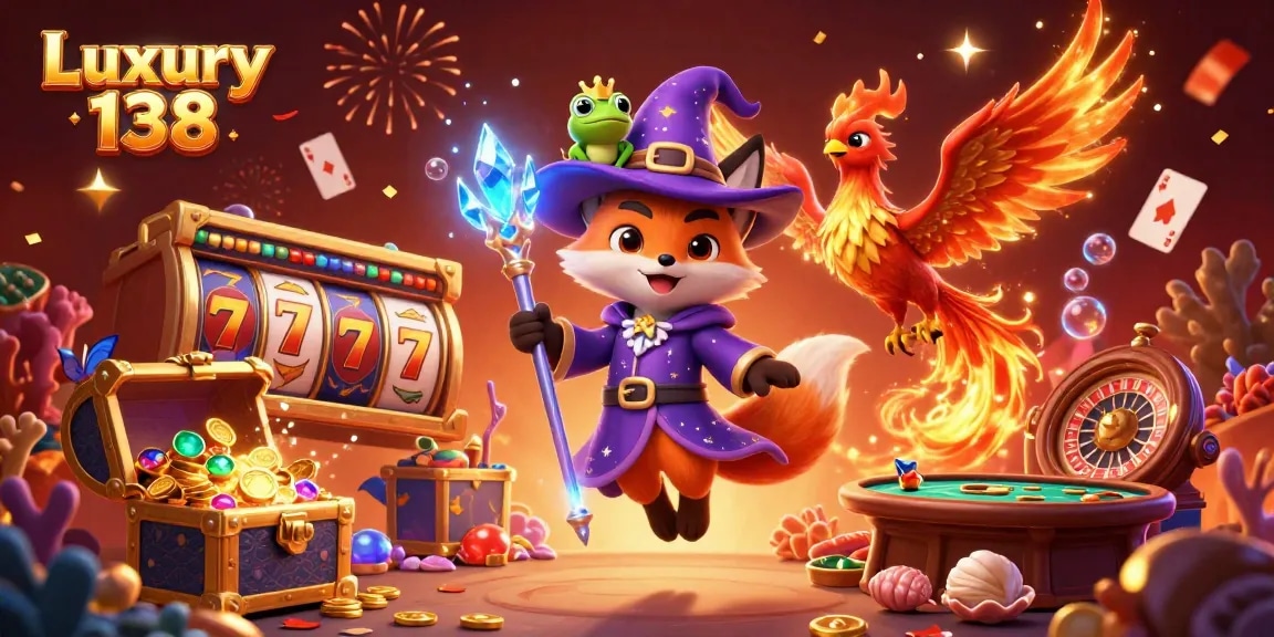 Experience exciting gameplay at Luxury 138 with a mystical wizard fox and golden slots.
