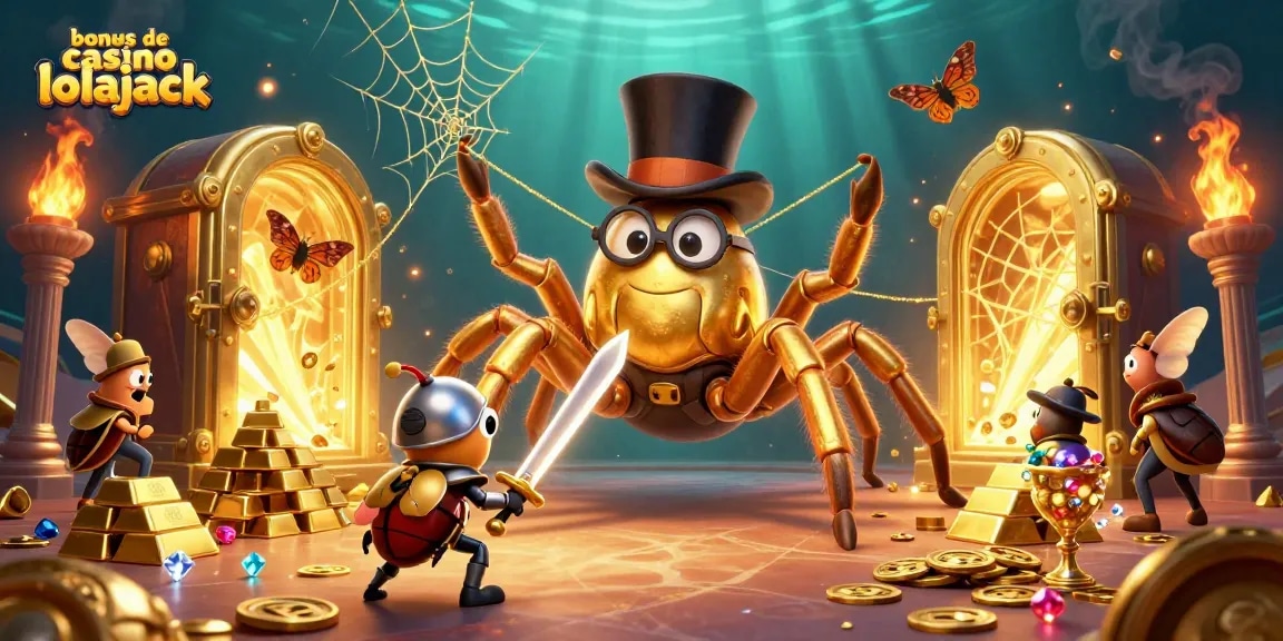 Bonus de casino lolajack : explorez un monde de jeux avec une araignée dorée et un chevalier.