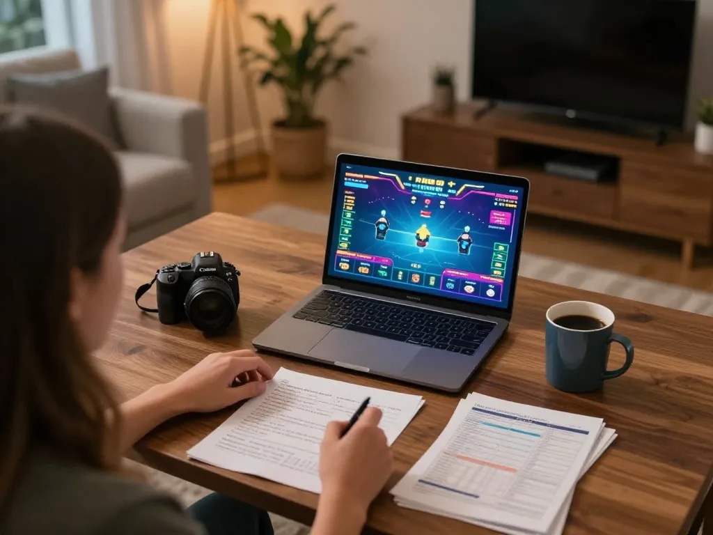 Experience thrilling online poker with gamebaidoithuong8 in a cozy home setting, emphasizing strategic gameplay.
