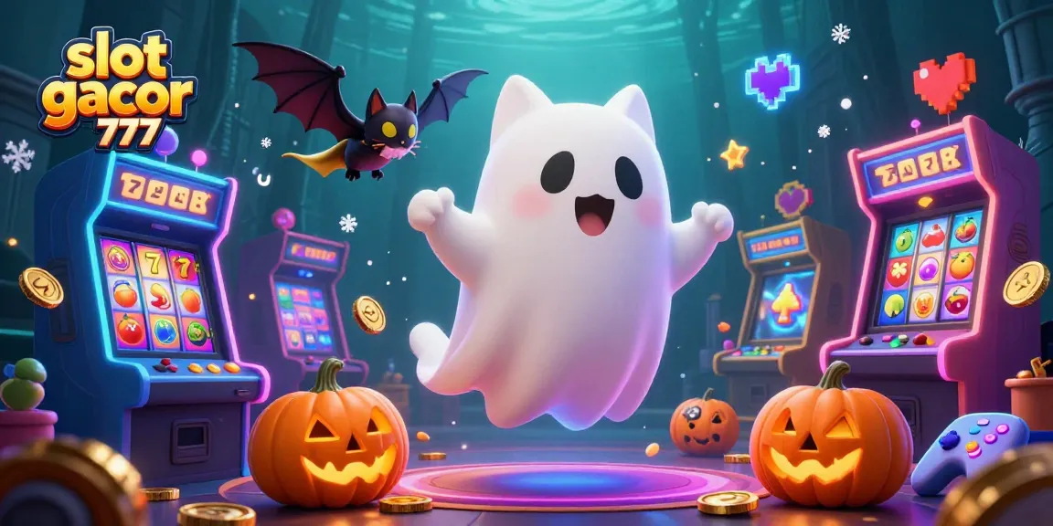 Experience the thrills of slot gacor 777 with a whimsical ghost cat and fun gaming elements in a captivating casino scene.