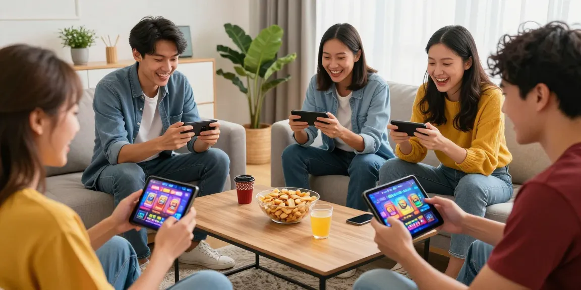 Exciting group gaming experience showcasing deposit pulsa tanpa potongan in a vibrant home setting.