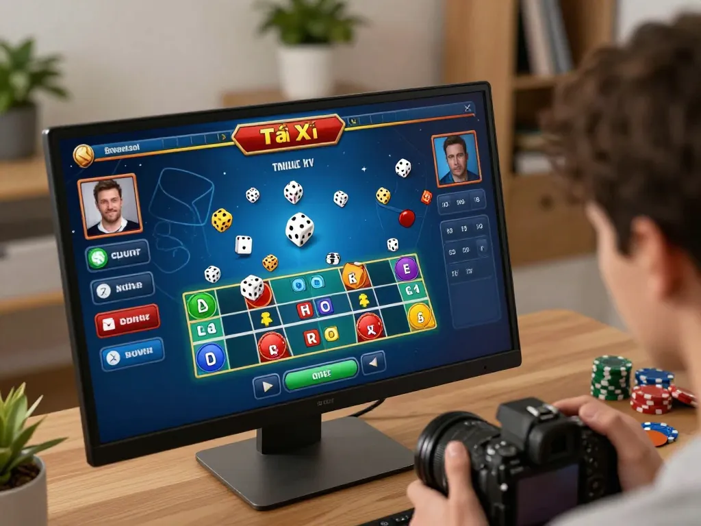Tài xỉu online gameplay on a computer screen showing dynamic betting options and rolling dice