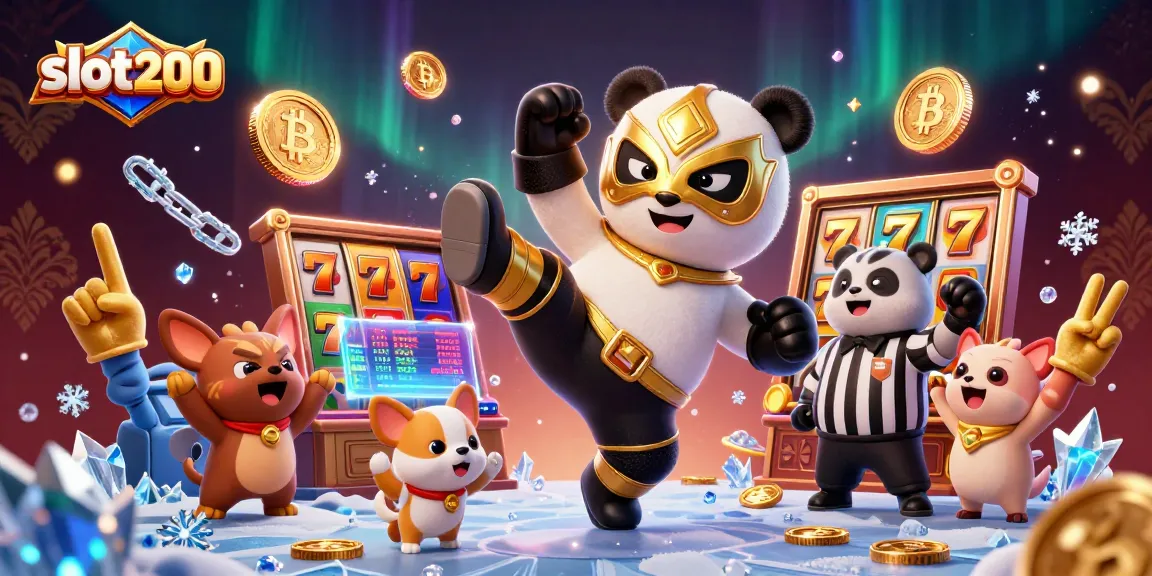 Slot200 menghadirkan suasana kasino dengan panda pejuang dan koin digital yang menarik perhatian