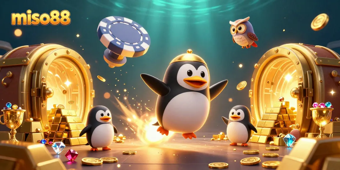 Join the excitement at miso88 with a vibrant 3D casino scene featuring gold coins and jackpots.