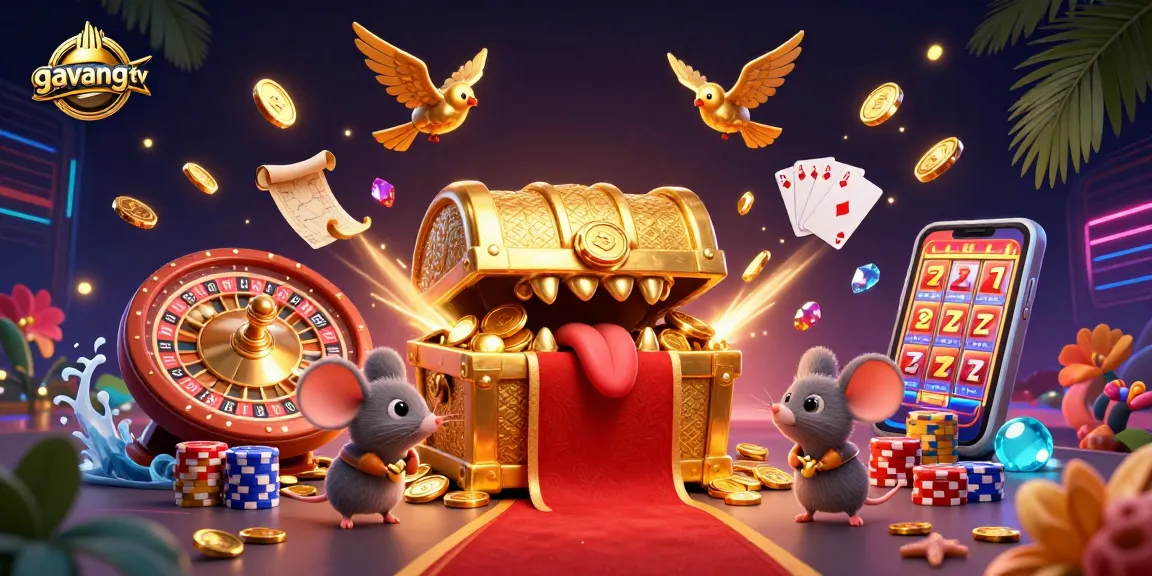 Experience lavish riches with gavangtv's thrilling casino illustration filled with vibrant game elements.