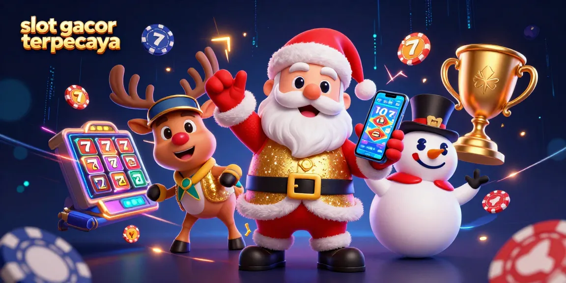 Engaging illustration showcasing slot gacor terpercaya with Santa, reindeer, and snowman in a vibrant casino scene.