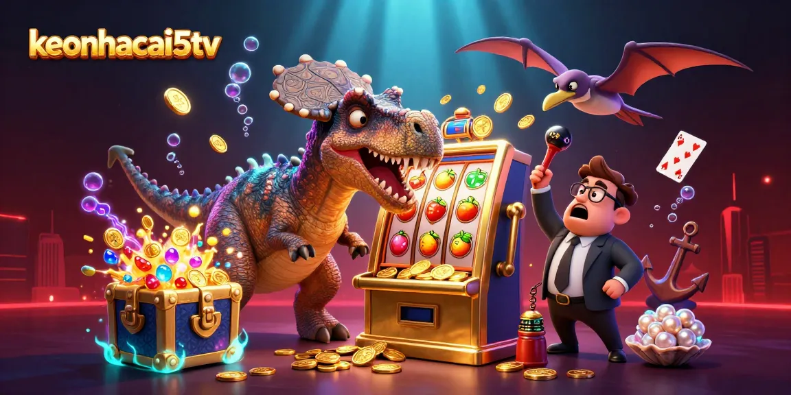Experience keonhacai5tv as a pachycephalosaurus triggers a jackpot in a vibrant casino scene.
