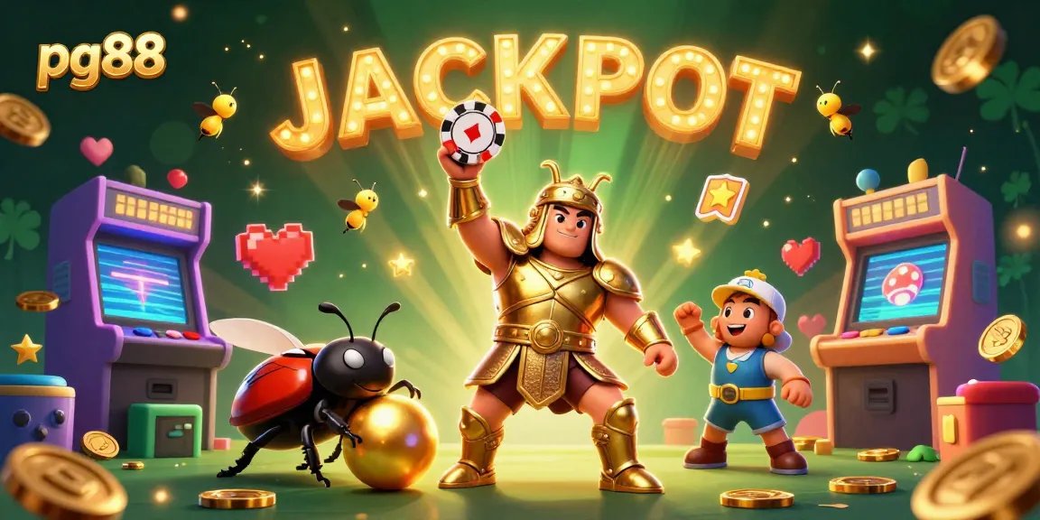 Win big at pg88 with a heroic beetle lifting a poker chip, capturing the essence of excitement in online gambling.