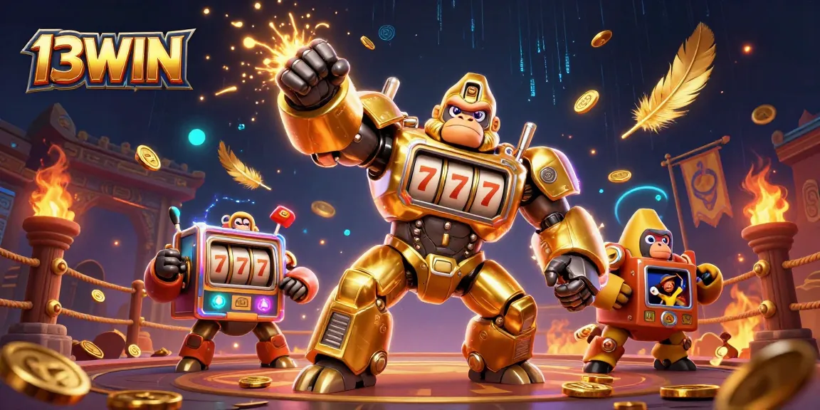 Engage in thrilling gaming at 13WIN with a vibrant casino action scene and explosive elements.