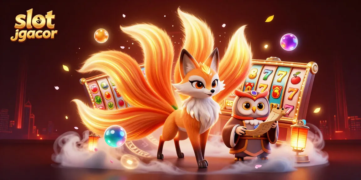 Engage with slot jepang gacor in this vibrant illustration featuring colorful characters, slot reels, and festive elements.
