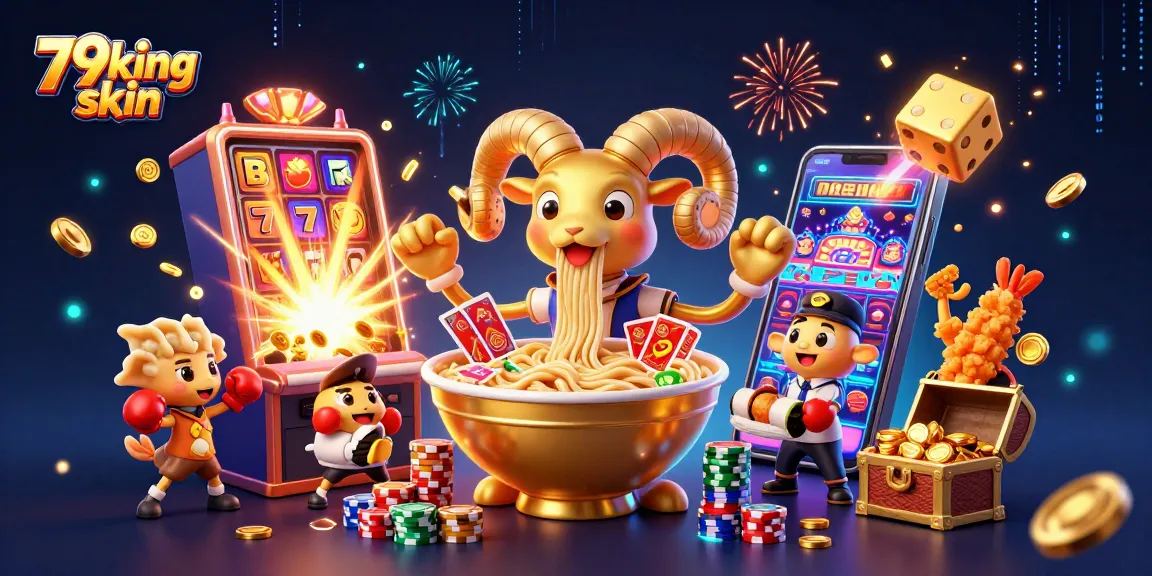 Experience the excitement of winning with 79king skin at this vibrant casino illustration showcasing dynamic characters and game elements.