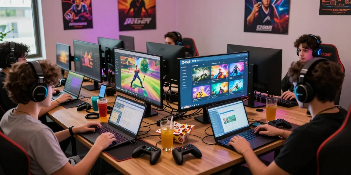 Players enjoying QS88 online gaming platform in an energetic gaming room setting