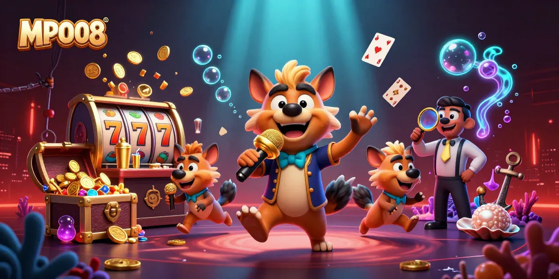 MPO08 hyenas enhance casino fun, showcasing slots, gold coins, and vibrant underwater elements