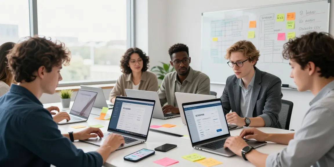 Dynamic collaboration around 纸飞机官网 interface in a modern office setting, showcasing technology and teamwork.