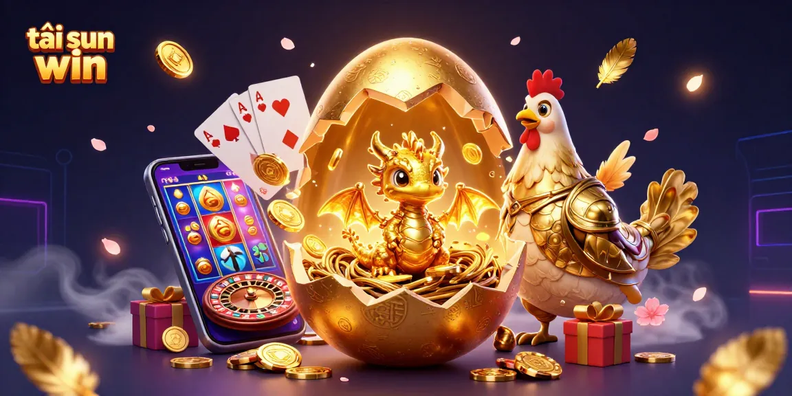 Tải sun win download illustration featuring a golden dragon among poker chips and gaming elements for an exciting gaming experience.
