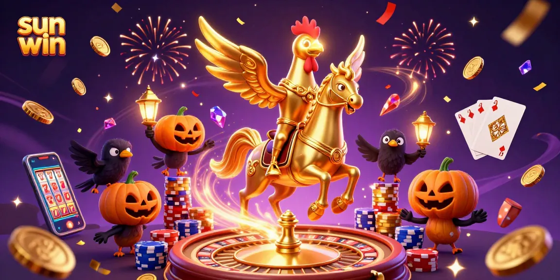 Experience thrilling fun with sun win's vibrant casino 3D illustration showcasing games and excitement.