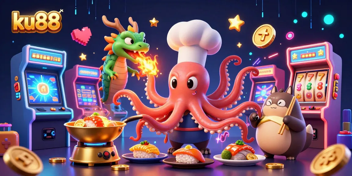 Experience thrilling fun with ku88's vibrant casino action featuring a sushi chef octopus!