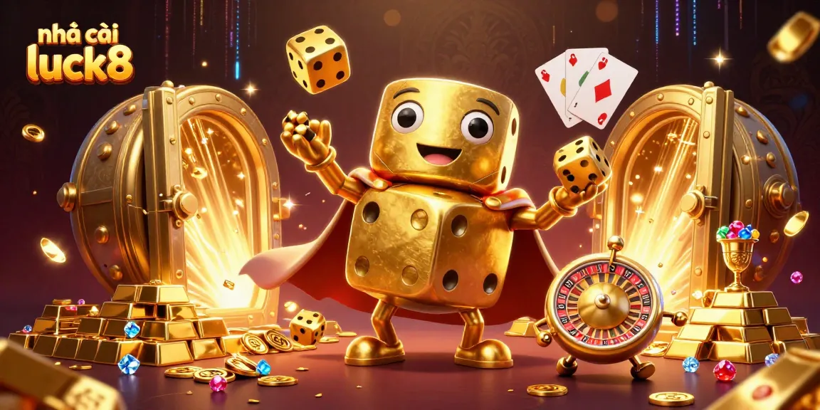 Engage in thrilling gameplay at nhà cái luck8 with dazzling golden dice and vibrant casino elements.