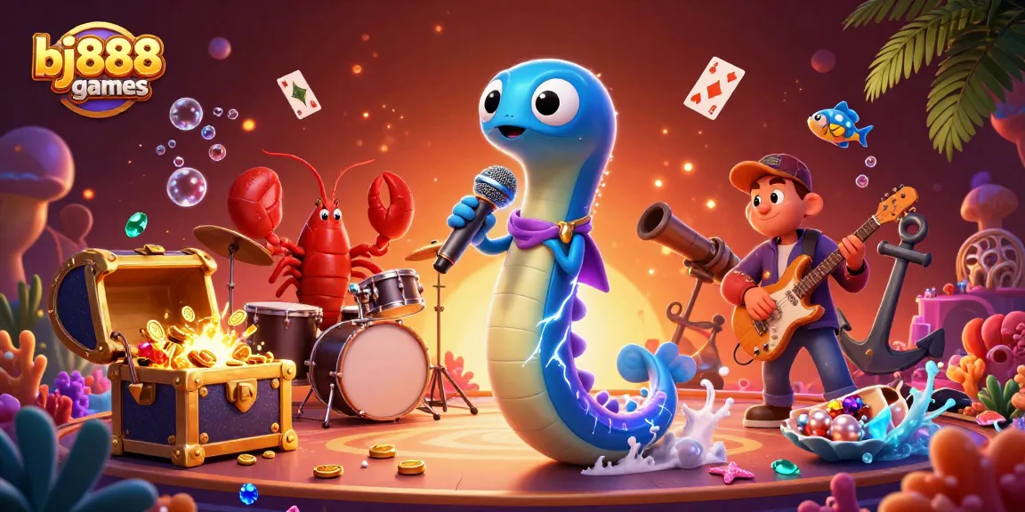 Experience the thrilling energy of bj888games with dynamic 3D underwater casino concert illustration
