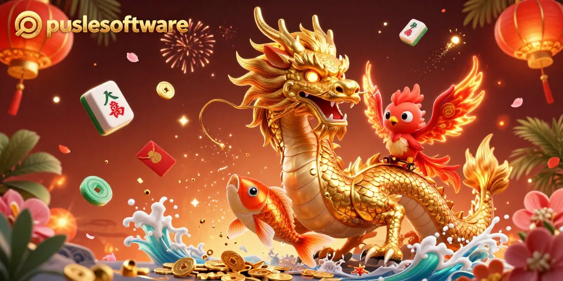 Experience pulsesoftware's exciting credit card casinos with vibrant 3D digital art featuring a dragon, phoenix, and koi fish.