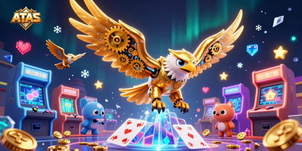 Engage with ATAS through a captivating 3D illustration of a cybernetic golden eagle amid dynamic casino elements.