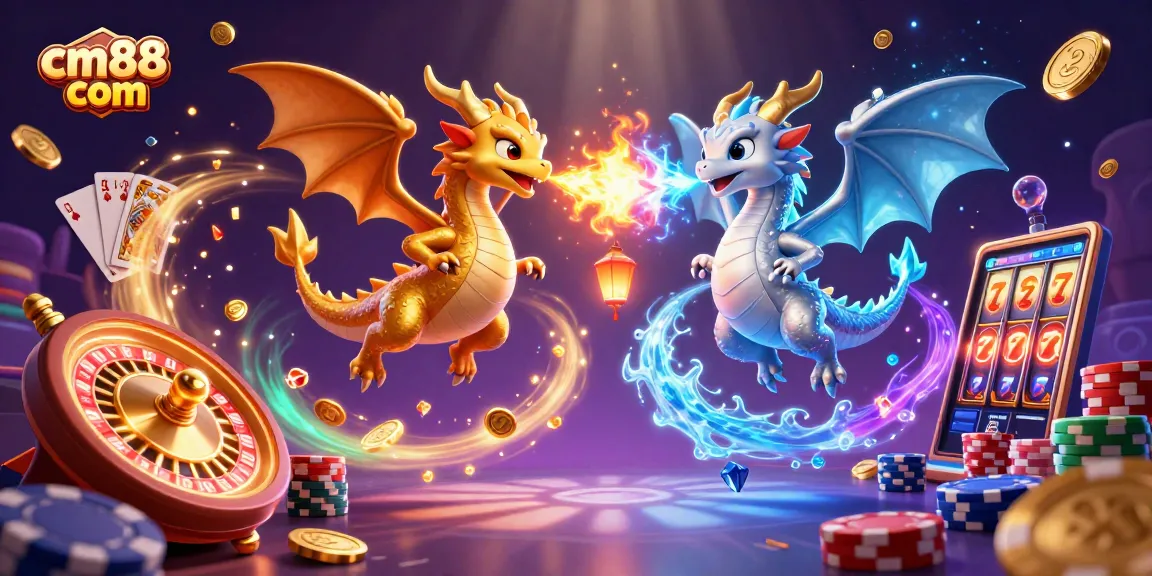 Experience the thrill of cm88 com with dragons fighting amid casino elements and magical graphics.