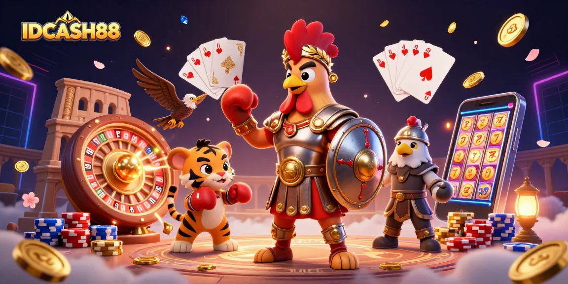 Engage your luck with IDCASH88 in this dynamic 3D casino scene filled with excitement and action.