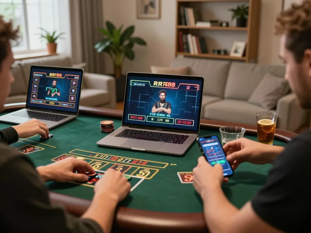 Engaging in live dealer games at RR88 on a cozy home setup for strategic online gambling