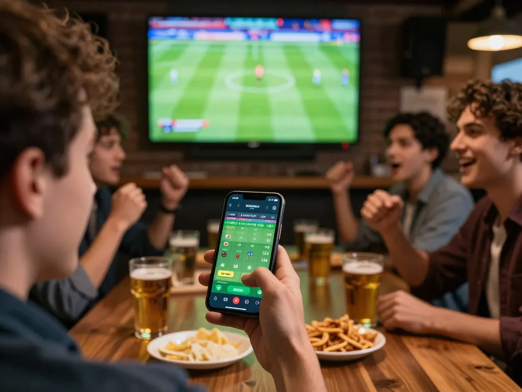 Betting on keonhacai tv while watching live football match in vibrant sports bar atmosphere