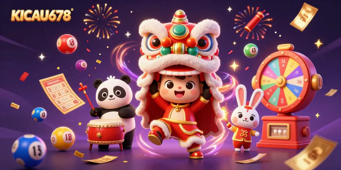 KICAU678 brings excitement with a vibrant lion dance, drumming panda, and colorful lottery balls that engage players.