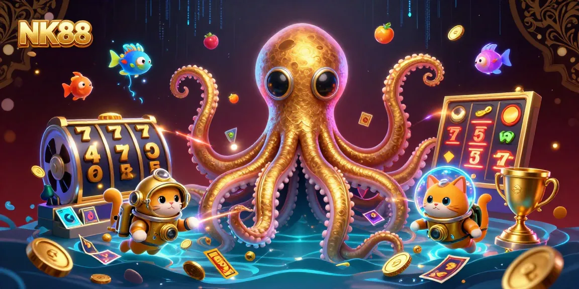 Immerse yourself in the thrilling world of NK88, where golden kraken tentacles and vintage diving cats herald jackpot excitement in every spin!