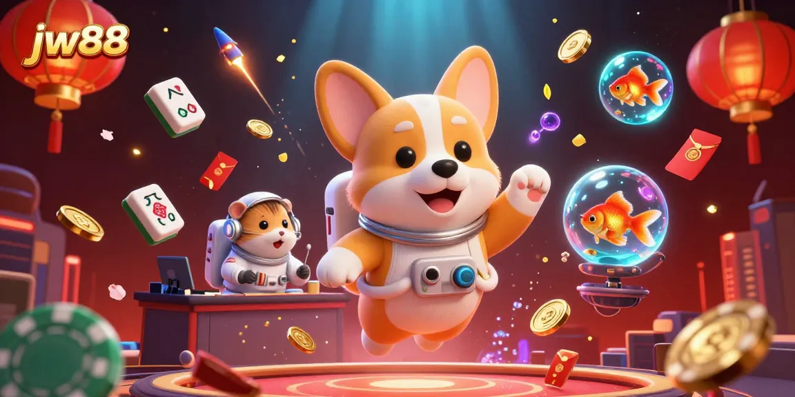 Experience the thrilling world of jw88 with a cartoon astronaut corgi in a space casino.