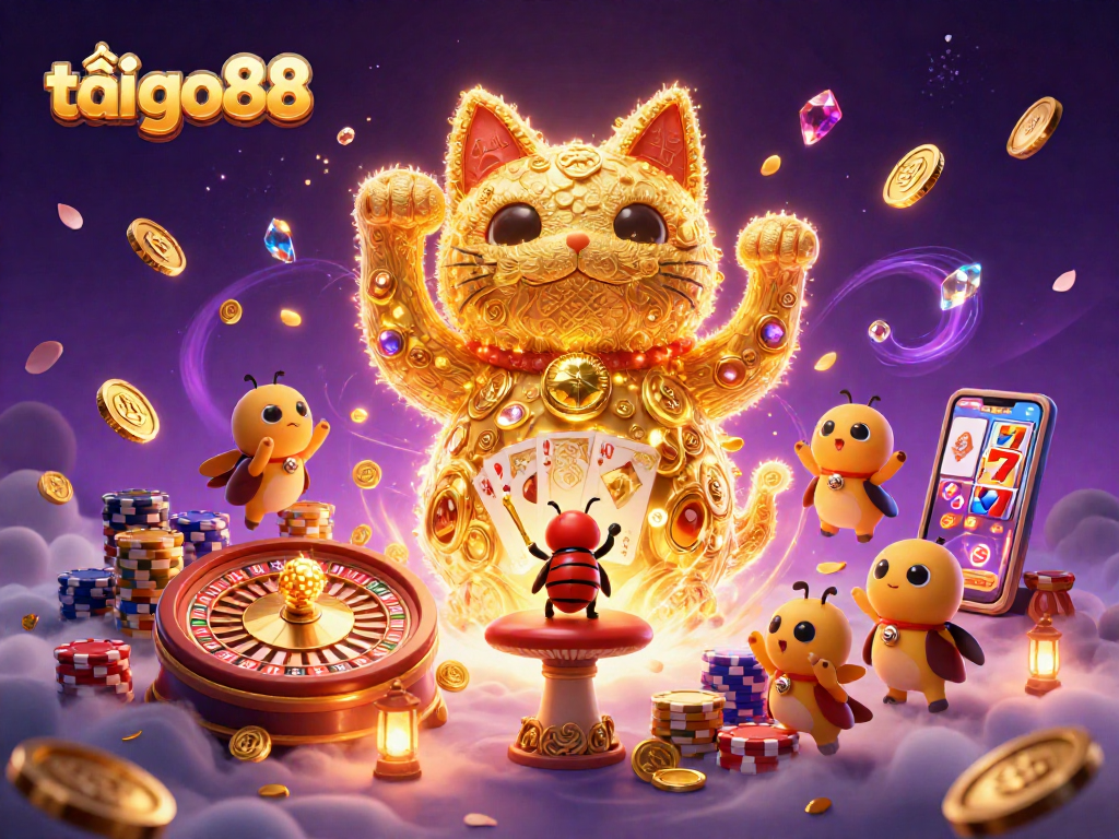 Experience winning excitement with tải go88 featuring a dynamic lucky cat and casino symbols.