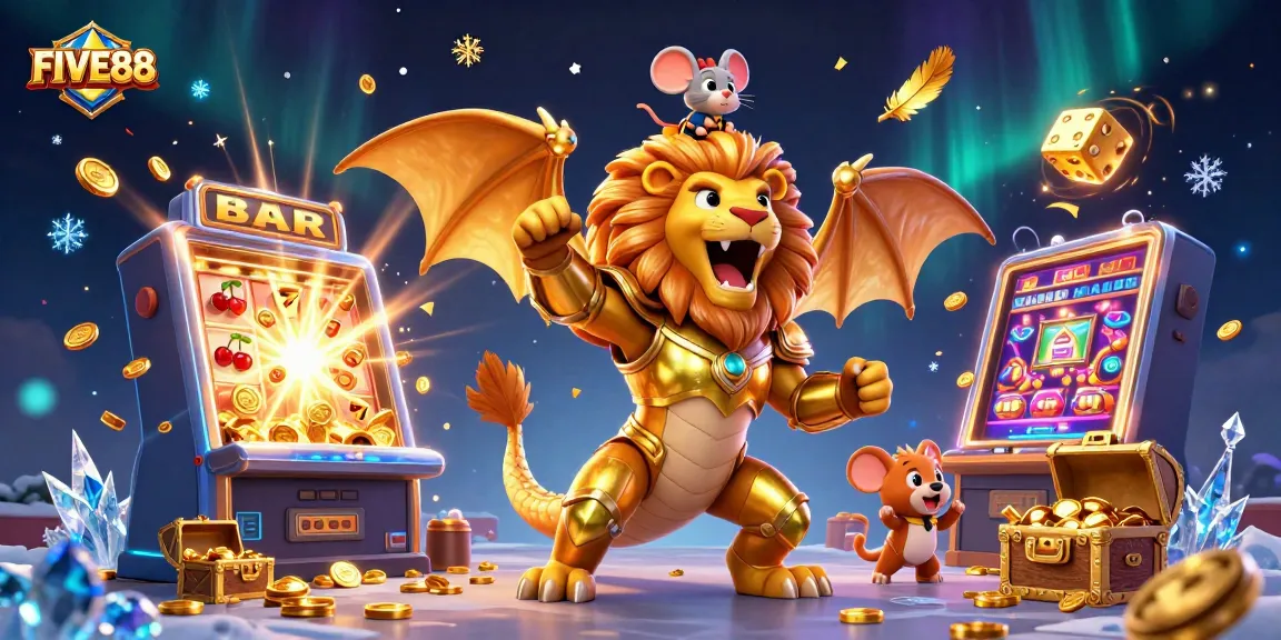 Engage with the excitement of FIVE88's casino world featuring lively characters and immersive gaming elements.